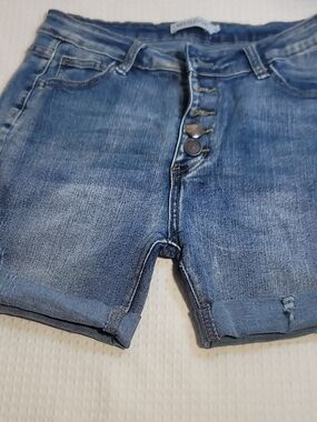 MISSLOOK Medium Blue High-Rise Button-Fly Denim Shorts